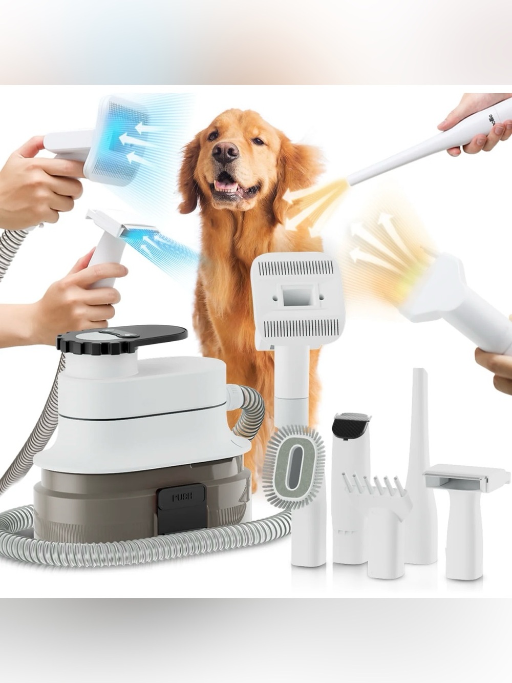 BRAND NEW YELLOW MOLLIE 300w PET GROOMING VACUUM KIT 6 ATTACHMENT!😍🐾💛